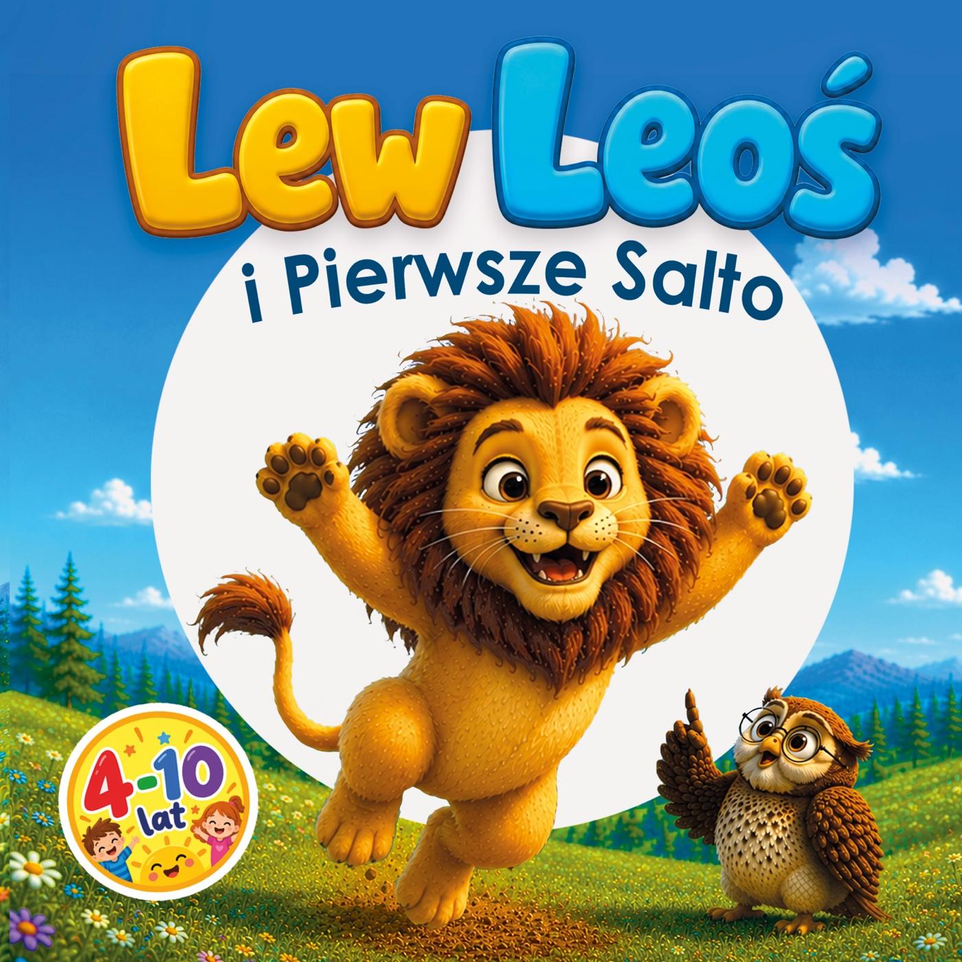 Okładka książki „Lew Leoś i Pierwsze Salto” – dla dzieci 4–10 lat